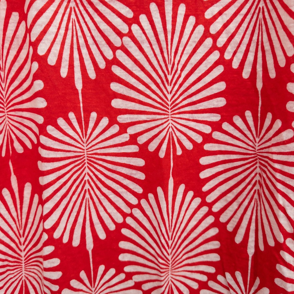 Joie Linen Top Womens Large Red White Palm Leaf Print Short Sleeve Scoop Neck‎ - Picture 4 of 8